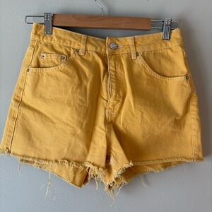 Topshop Yellow Jean Shorts High-Waisted Frayed Hem
